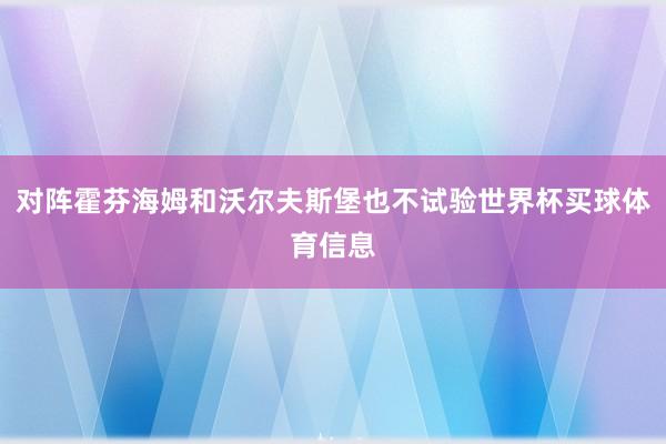 对阵霍芬海姆和沃尔夫斯堡也不试验世界杯买球体育信息